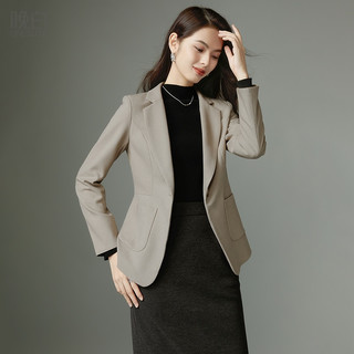晚白2025年秋时尚翻驳领修身显瘦通勤干练长袖西装外套女