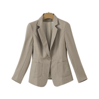 晚白2025年秋时尚翻驳领修身显瘦通勤干练长袖西装外套女 浅咖色 2XL