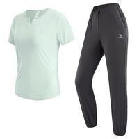 骆驼 【短袖两件套】吸湿速干运动服套装女t恤长裤透气跑步瑜伽服套装