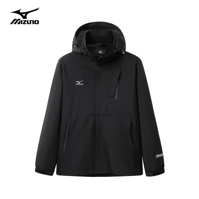 Mizuno 美津浓 户外冲锋衣防风连帽梭织外套 黑色