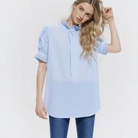 ZARA 女式立领花边纯棉泡泡袖纯色通勤时尚衬衫