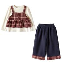 可英 GOWINBABY女童套装2025秋季韩版女孩复古洋气秋装女宝甜美格纹三件套 格子+藏青 （重磅） 90 （适合身高80cm-90cm）