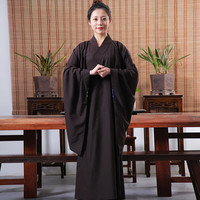 嘉狮海青居士服四季广袖禅修服麻纱男女同款夏季柔软透气大褂短套长袍 咖啡色（台麻微透） 均码 40码身高169