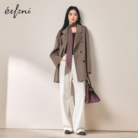 伊芙丽(eifini)蒋欣代言骆驼绒蚕丝双排门襟腰带双面呢大衣女2025秋季毛呢 日暖棕 短款膝上 M