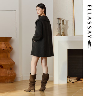 歌力思（ELLASSAY）2025秋季绵羊毛披肩式大翻领直筒袖毛呢外套女EWB364D01000 深砺灰 XS
