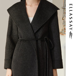 歌力思（ELLASSAY）2025秋季绵羊毛披肩式大翻领直筒袖毛呢外套女EWB364D01000 深砺灰 XS
