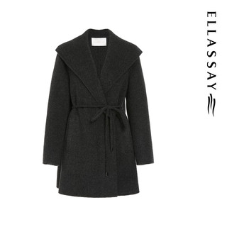 歌力思（ELLASSAY）2025秋季绵羊毛披肩式大翻领直筒袖毛呢外套女EWB364D01000 深砺灰 XS