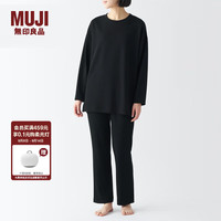 MUJI 無印良品 无印良品（MUJI） 女式 粘纤混 针织长外衫 家居服套装 女士睡衣黑色 L（上装165/88A,下装165/70A）