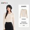 SANFU 三福 长袖上衣女 新款秋季圆领内搭打底衫简约修身白色t恤女装