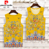 皮尔卡丹(pierre cardin)中国风清朝官服皇帝黄马褂龙袍衣服古装男士夏3d短袖T恤大码背心 01长裤 XL 成人