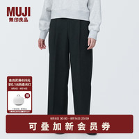 MUJI 無印良品 无印良品（MUJI）女式 不易起皱 抽褶直筒裤 裤子女款春秋 宽松BE1QSC4S 黑色 XL(165/74A)
