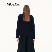 MO&Co.针织外套2025秋绵羊毛假两件开衫拼接衬衫宽松MBE3CART11 深宝蓝色 XS /155