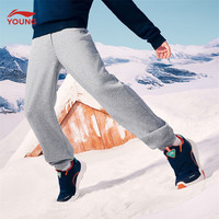 李宁 LI-NING童装儿童运动裤子男女大童秋季亲肤透气高弹束脚速干卫裤长裤 花灰(加绒)-367-3 160