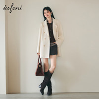 伊芙丽（eifini）蒋欣代言骆驼绒蚕丝双排门襟腰带双面呢大衣女2025秋季毛呢 米色 短款膝上 S