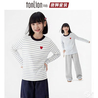 小猪班纳 女童春季新款韩版修身撞色条纹爱心圆领长袖T恤