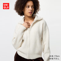优衣库女装舒芙蕾拉链针织开衫/毛衣毛衫外套480490 01 乳白色 M /160/84A
