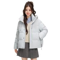 雪中飞2025秋短款马卡龙色连帽面包服羽绒服廓形显瘦保暖 冰川蓝|5338 S /155/80A