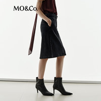 MO&Co.【NOIR系列】半身裙2025秋烫钻弹力棉质直筒MBE3SKT015 牛仔黑色 S