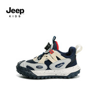 移动端、京东百亿补贴：Jeep 吉普 男童春秋儿童运动鞋软底轻便夏季跑步鞋女童2024旋钮扣鞋 深蓝红 34码 鞋内长约21.7cm