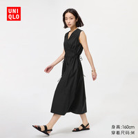 优衣库 女装棉质打褶连衣裙无袖裙子度假收腰480630 09 黑色 S /1