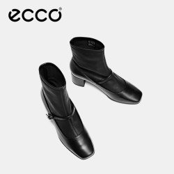 ecco 型塑 女款牛皮粗跟短靴