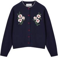 ERDOS25秋冬圆领立体手工花朵装饰女开衫羊绒衫 藏蓝 2XL 175/96A