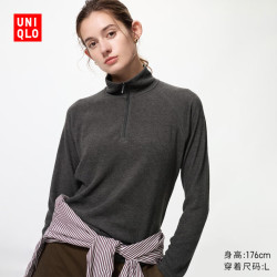 优衣库 女装HEATTECH弹力摇粒绒半拉链套头衫479693 08 深灰色 S /155/80A