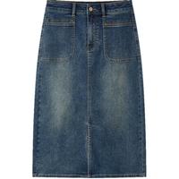 森马（Semir）森柔牛仔|牛仔半身裙女开叉长裙显腿长秋盐系直筒裙103524120003 牛仔蓝灰88401 M