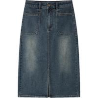 森马（Semir）森柔牛仔|牛仔半身裙女开叉长裙显腿长秋盐系直筒裙103524120003 牛仔黄泥染80325 M