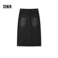 森马（Semir）森柔牛仔|牛仔半身裙女开叉长裙显腿长秋盐系直筒裙103524120003 牛仔水洗黑98201 M