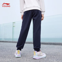 李宁 LI-NING童装儿童运动裤子男女大童秋季亲肤透气高弹束脚速干卫裤长裤 水手蓝(加绒)-457-2 110