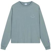 Champion冠军T恤女2025秋季纯色刺绣休闲风圆领长袖T恤潮牌 雾霾蓝 L