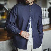 马登 MADEN工装美式复古凉感冰丝牛仔衬衫水洗圆领休闲长袖衬衣外套男秋