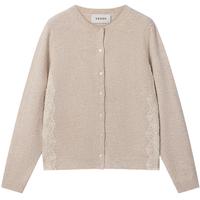 ERDOS 25秋冬圆领蕾丝装饰针织简约女开衫羊绒衫 浅驼 2XL 175/96A