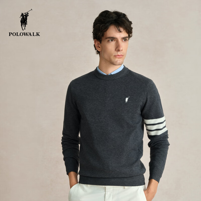 POLOWALK男士针织衫秋冬2025新款圆领毛衣外套男长袖针织打底上衣 灰色 L