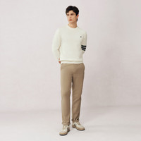 POLOWALK男士针织衫秋冬2025圆领毛衣外套男长袖针织打底上衣 米白A S