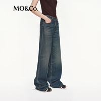 MO&Co.牛仔裤2025秋重工绳染洗旧棉质猫须设计感高腰MBE3JEN006 牛仔蓝色 S 26