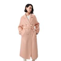 伊芙丽蒋欣代言【镇店】驼绒桑蚕丝高级双面毛呢外套羊毛大衣女冬季 粉色 L 135-145斤