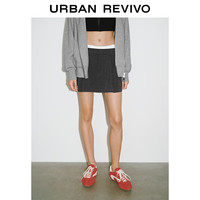 UR2025秋季女装简约格雷系假两件条纹A字半裙UWJ550055 茶灰色花灰 (有内衬) M