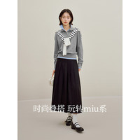 茵曼休闲撞色双层领毛衣2025秋季女装气质百搭宽松长袖针织衫 花灰色 77.3%聚酯纤维 11.5%腈纶 XL