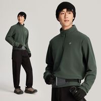 探拓 加绒抓绒衣冬季保暖户外登山徒步运动内搭衣摇粒绒打底衫立领 森林绿