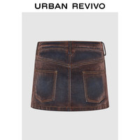 UR2025秋季女装复古个性做旧不规则休闲半裙UWA850007 熟褐色 (偏短) XXS