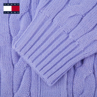 TOMMY JEANS【粗绞花】秋冬女装复古学院风慵懒风宽松圆领针织开衫外套 紫色C5Z () XS (:100斤以下)