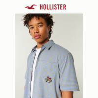 HOLLISTER25秋季美式府绸外搭格子短袖衬衫男装KI325-5146 蓝色格子 L (180/108A)