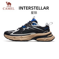 CAMEL骆驼[星际]老爹男鞋厚底增高透气运动休闲鞋子 X14C097643，黑/地平蓝，男 43