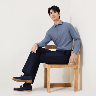  SEVEN/柒牌 7A抗菌/2A防螨/不变形领 男士长袖polo衫  灰蓝 M