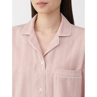 無印良品 MUJI（無印良品 ）女式 无侧缝双层纱织 睡衣 家居服套装  粉红色条纹5A L