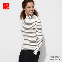UNIQLO 优衣库 女装罗纹条纹高领T恤 472870