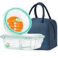 贝特阿斯 Best Ha 高硼硅耐热玻璃饭盒 分格（圆640+长方620ml）两件套送保温包
