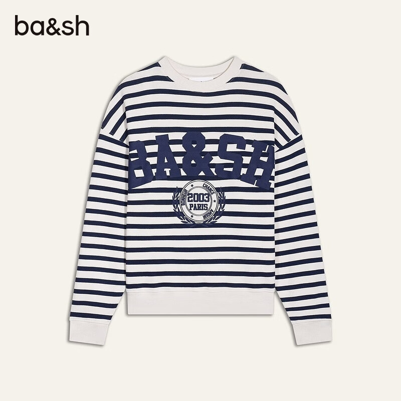 ba&sh bash2025新款早秋长袖落肩印花休闲法式卫衣1H24BENJ NAVY